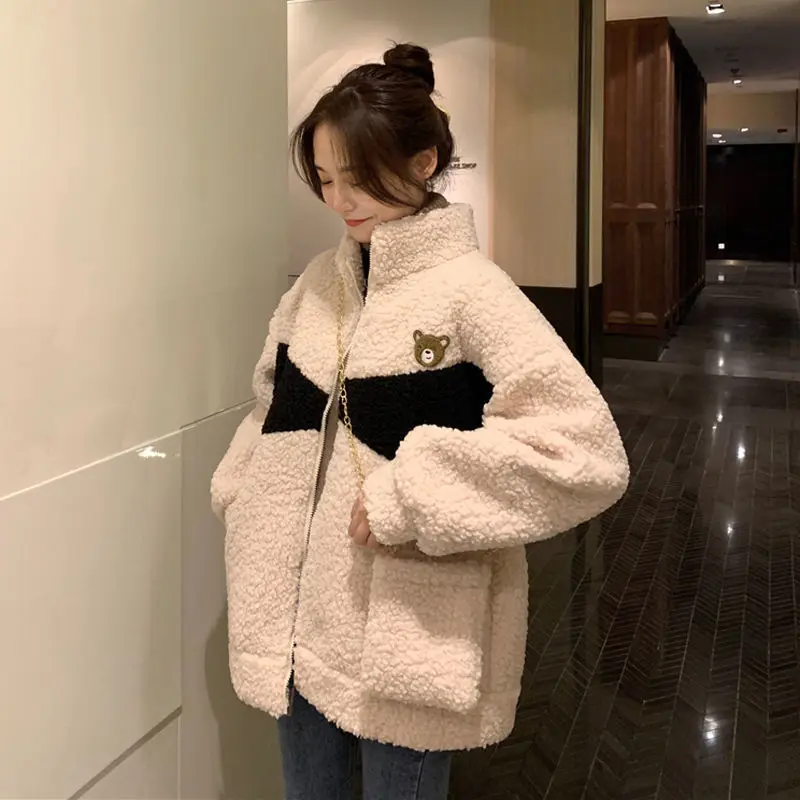 Black Faux Lambs Fur Kawaii Coat Lamb Women Teddy Fleece Winter Jacket Oversize Original Parkas Plus Size Hoodie | Женская одежда