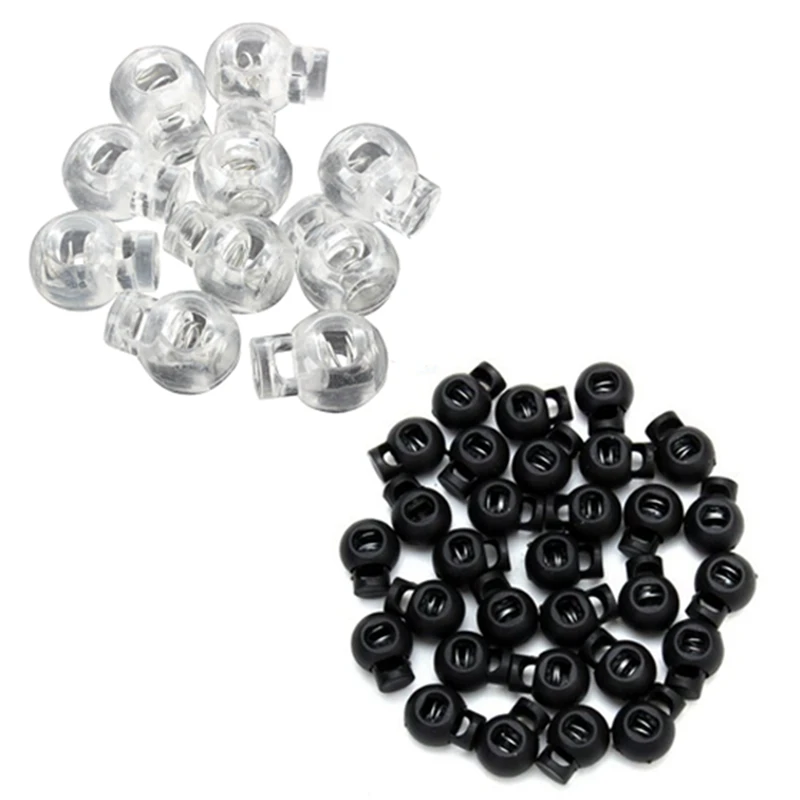 

100 X Black Ball Cord Locks Toggles Round Cordlocks & 10 Pcs Plastic Toggle Spring Stop Single Hole String Cord Locks
