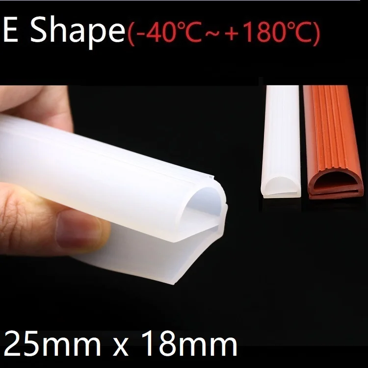 

E Shape Seal Strip 25mm x 18mm Soft Silicone Rubber Car Sealing Bar Oven Freezer Door Steaming Machine Weatherstrip Red White