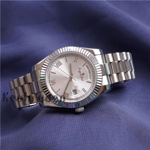 Silver White Роскошные брендовые новые мужские часы DAYDATE из желтого розового золота, часы на день, дата, президент, автоматические механические часы Roma, серебристый, черный, зеленый, синий, 41 мм - Цвет: Silver White