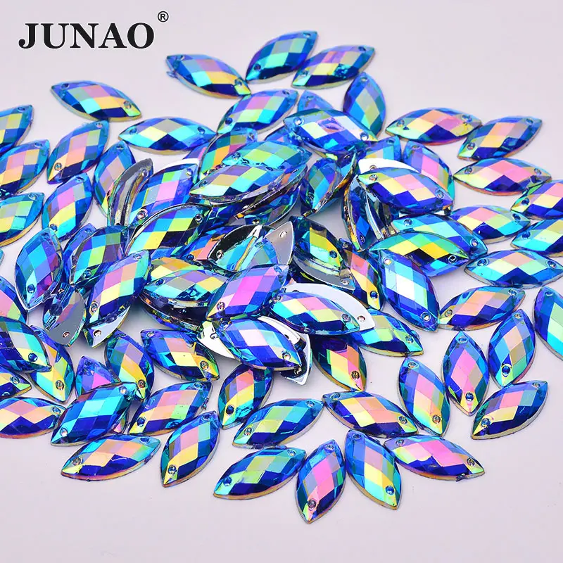JUNAO 7x15 мм блестящие серебряные швейные хрустальные стразы кристаллическое