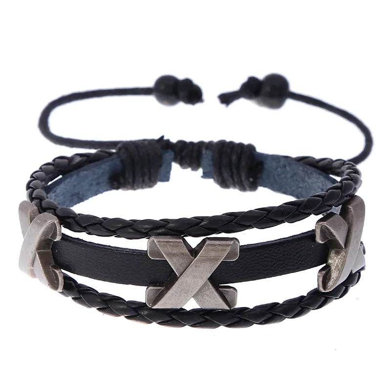 

Hot Selling Jewelry Personalized Braided Cowhide Bracelet Adjustable Beaded Leather Bracelet