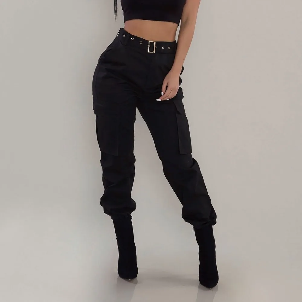 

Женские брюки-карго с карманами, модные брюки-карандаш с высокой талией, уличная одежда в стиле панк, брюки, новинка 2021