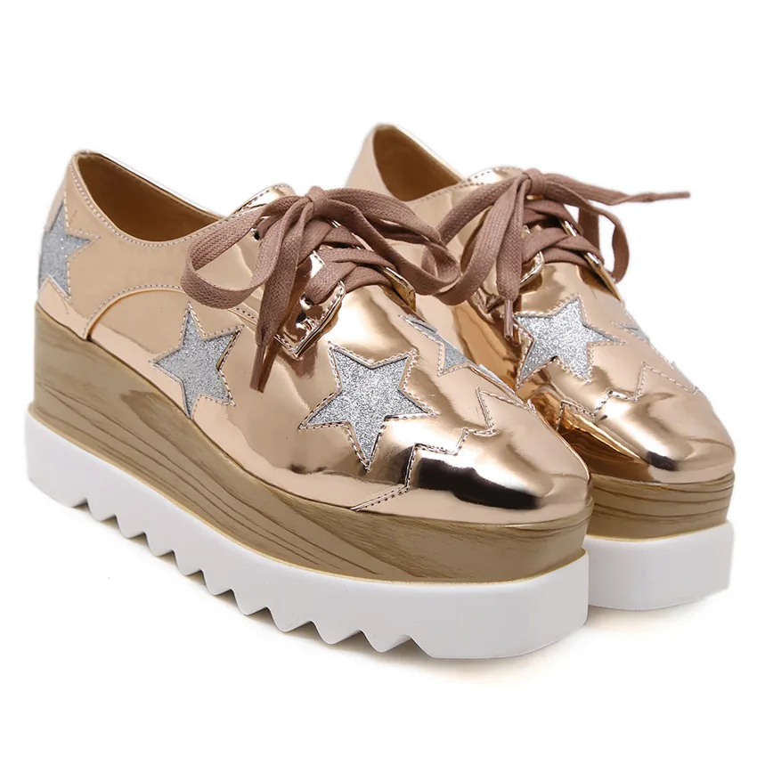 

High Quality Platform Oxfords Women Shoes Wedges Flats Lace Up Vintage Luxury Platform Wedge Casual Flat Shoes Size 35 - 40
