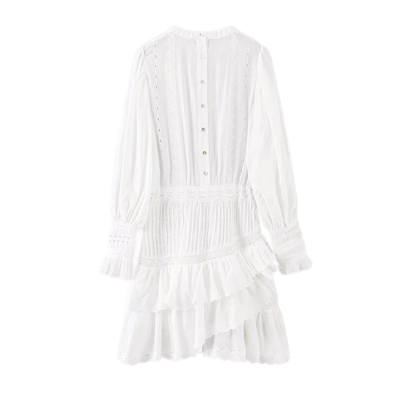 Однотонное Белое Мини Платье с вышивкой и длинным рукавом винтажное платье