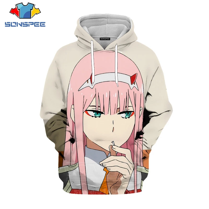 

SONSPEE Darling In The Franxx Hoodies 3D Print Long Sleeve Anime ZERO TWO Men Hoody Sexy Girl Women Sweatshirt Men's Hooded C006