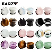 earkuo best quality glass cute car stone ear plugs gauges fashion piercing body jewelry earring tunnels stretchers 6 16mm 2pcs