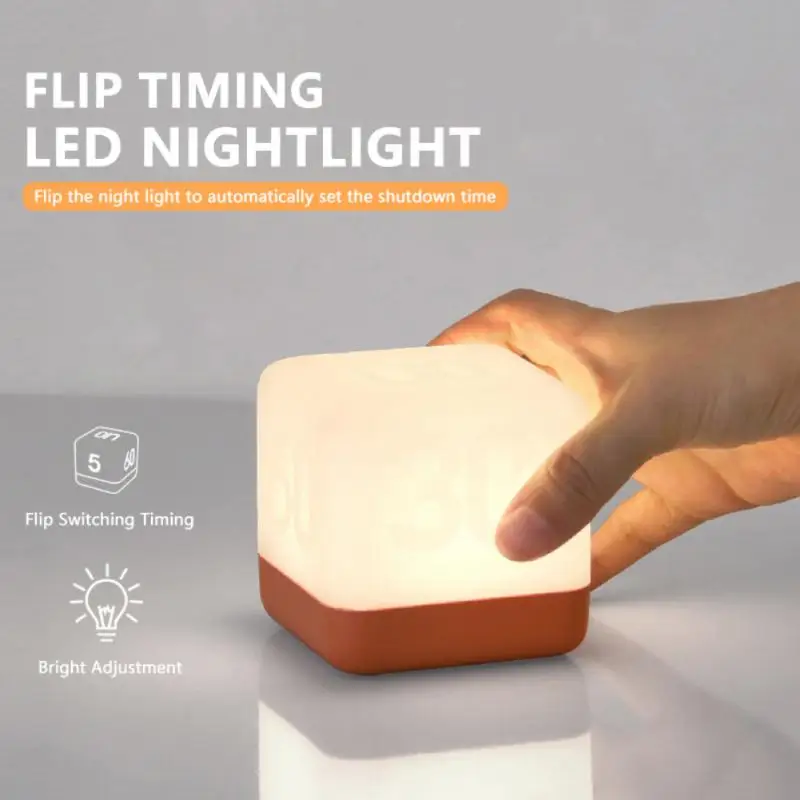 Fun Flip Led Cube Table Lamp For Bedroom Creative Timing Lamp Bedside Table Night Light USB Charging Small Lamp Sleeping Light