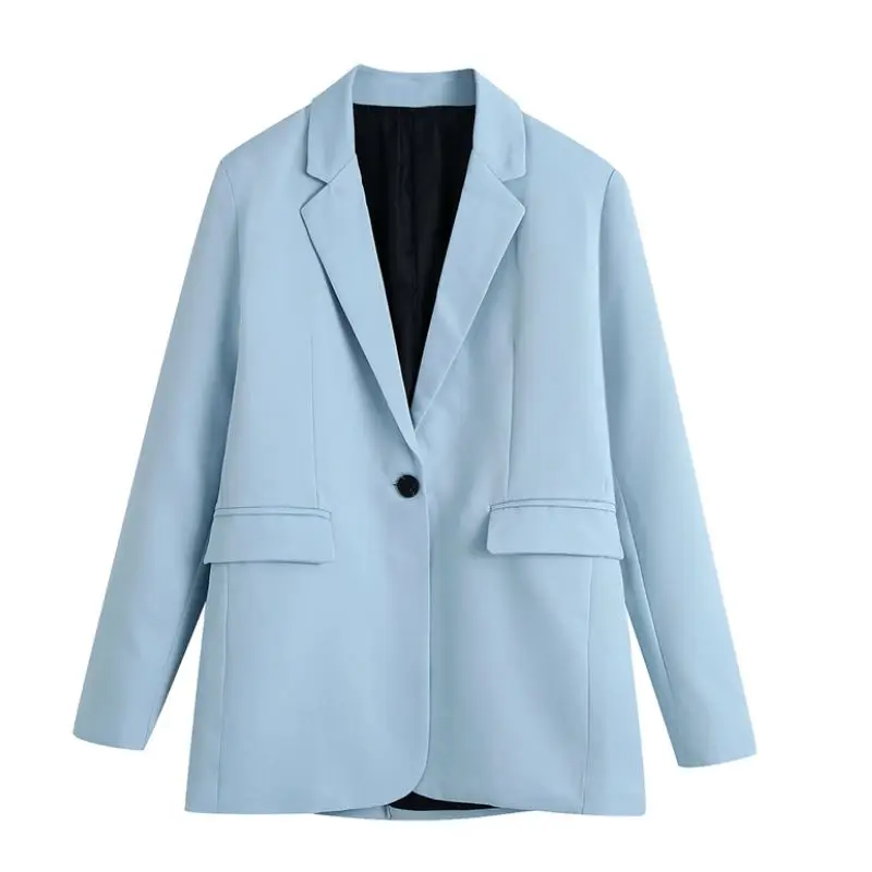 Женский офисный костюм двойка EleeMee прямой пиджак с карманами и длинным рукавом