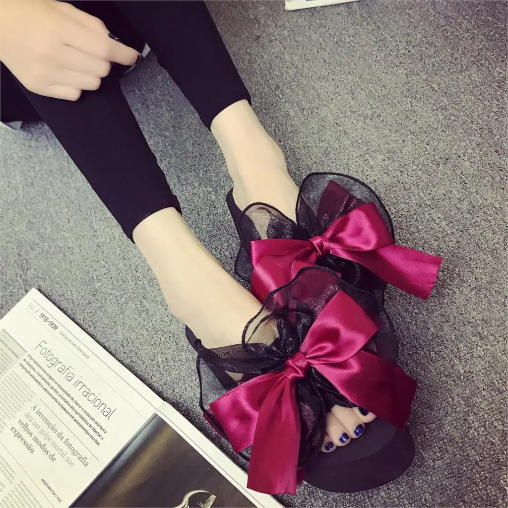 Модные Вьетнамки с бантом женские Пляжные сланцы летние Нескользящие сандалии