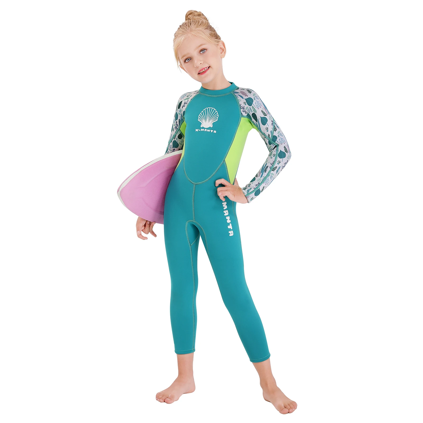 Детский цельный купальник для девочек Цельный с длинным рукавом и защитой от