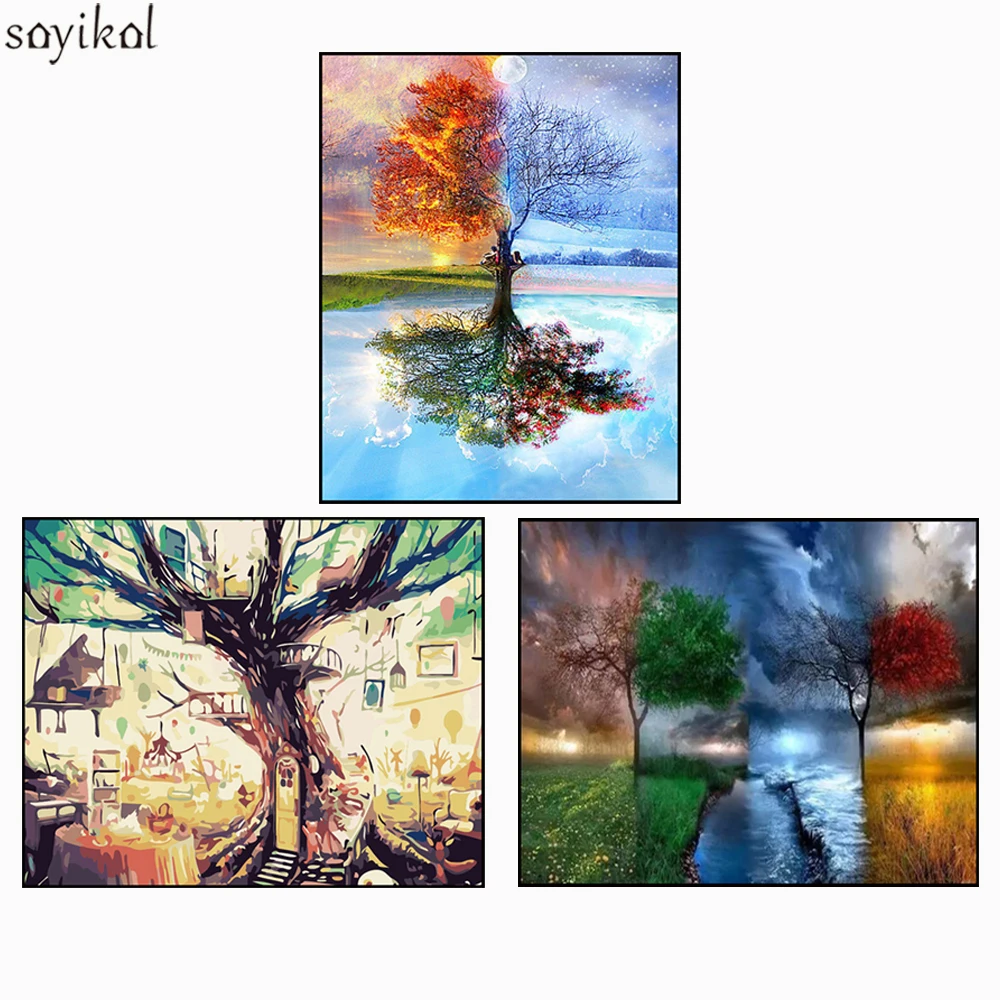 

DIY Pictures By Numbers New Design Canvas Digital Drawing Coloring Oil Painting By Numbers Fantasy Landscape Tree Wall Art