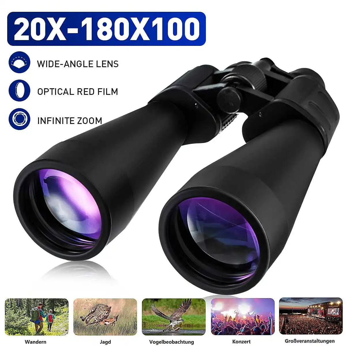 

HD Professional 20-180x100 High Magnification Long Range Zoom Night Vision Outdoor Camping Hunting Telescope Binoculars Tools