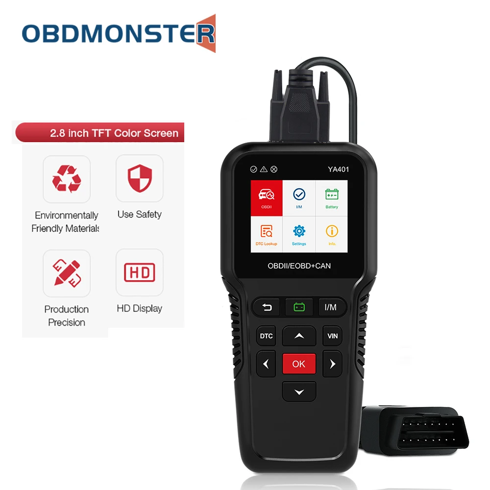 Car OBD2 Scanner Code Reader YA401 Engine Fault Tool Full OBD2 Scanner OBDII Automotive Diagnostic Scan Tool 2.8 inch TFT Screen