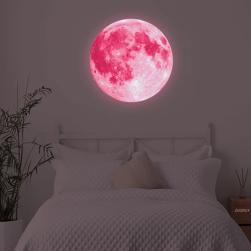 30cm Large 3D Luminous Wall Stickers Green/Pink/Blue/Colorful Moon Kid Room Home Decor Bedroom DIY Art Decals Glow Sticker | Дом и сад