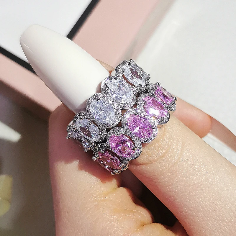 

2pcs Per Set Pack Pink Black Green 925 Sterling Silver Wedding Band Eternity Ring for Women Gift Finger Lots Jewelry R4574