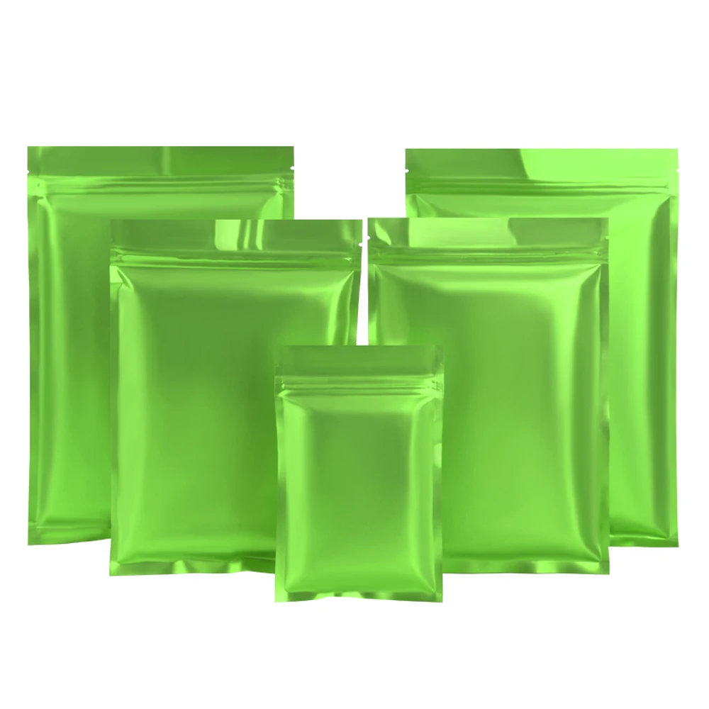 

100Pcs Matte Green Zip Lock Self Seal Aluminum Foil Bag Tear Notch Reclosable Zipper Packaging Pouches for Food Sundries Gift