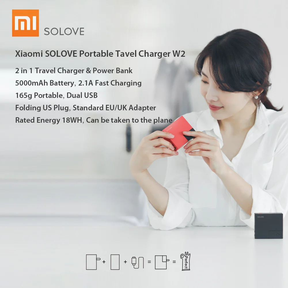 Xiaomi SOLOVE портативное зарядное устройство для путешествий W2 складной