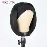 forcuteu straight bob headband wig synthetic womens wigs short bobo natural black headband hair wigs with scarf glueless