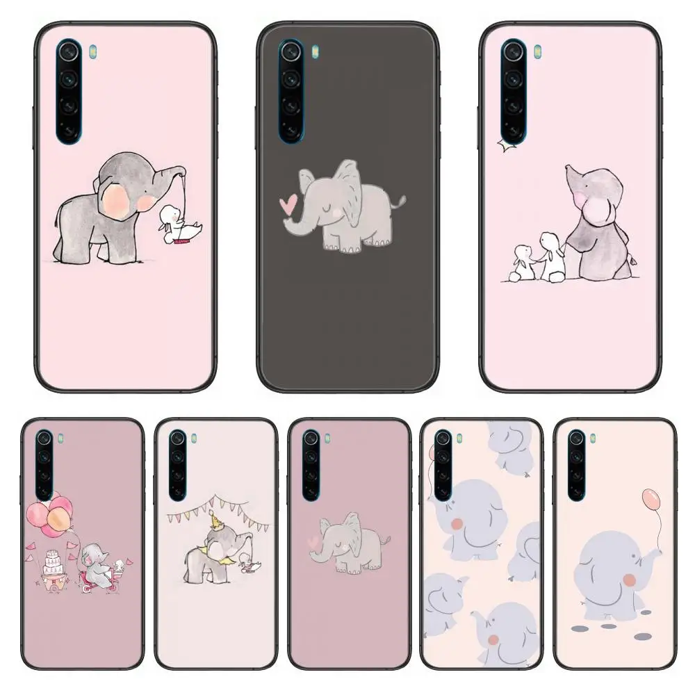 

Elephant happy family cartoon Phone Case For XiaoMi Redmi Note 9S 8 7 6 5 A Pro T Y1 Anime Black Cover Silicone Back Pretty