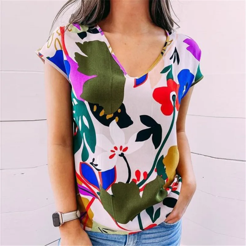 

Женская летняя повседневная футболка с коротким рукавом и V-образным вырезом