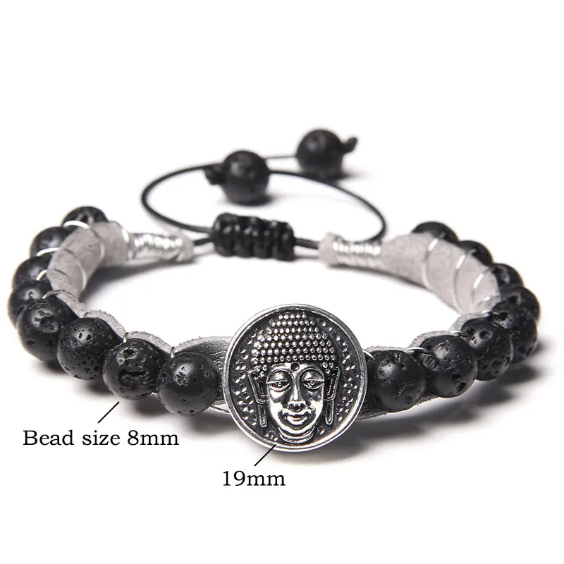 

Natural 8mm Lava Stone 12 Styles 19mm Alloy Charms Bracelet For Women Men Couple Jewelry Friendship Adjustable Bracelet Family