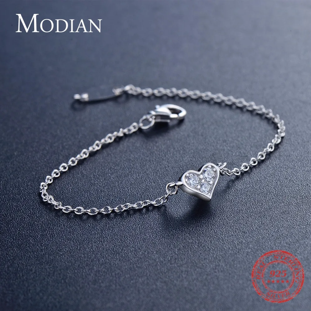 Modian 2021 новый дизайн Настоящее серебро 925 пробы сердце CZ браслет Мода Кристалл
