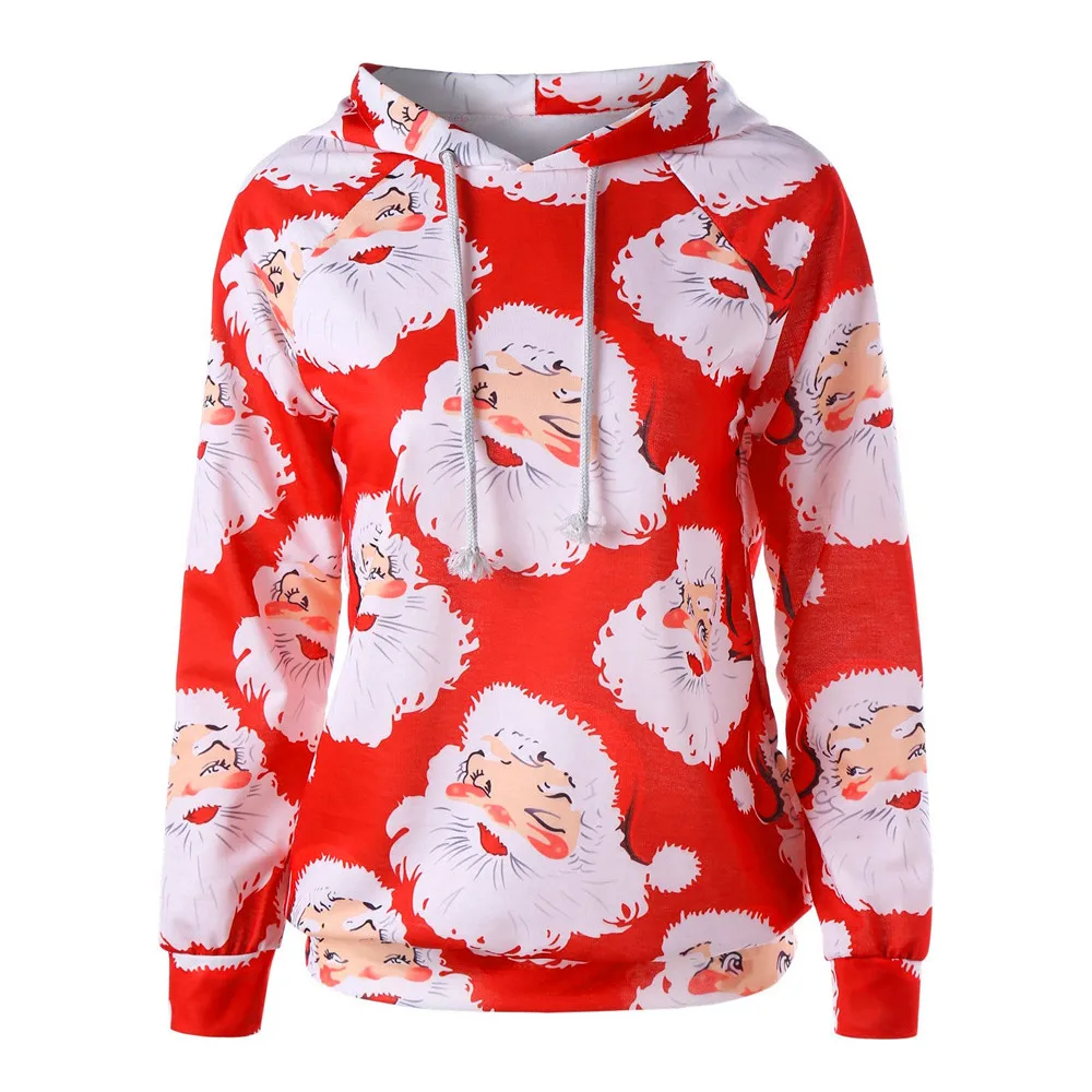 Новая мода 3D принт Санта Клауса женские толстовки с длинным рукавом