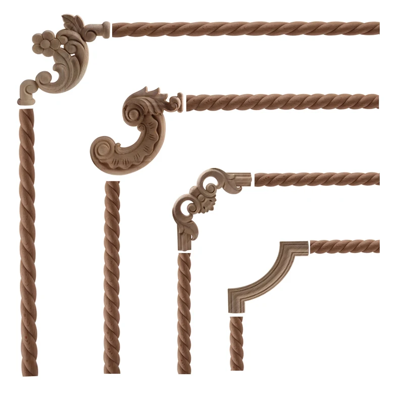 

Ornamental Unpainted Carved Decor Long Large Flower Wooden Window Cabinet Walls Wood Mouldings Wood Applique Wood Decal Onlay