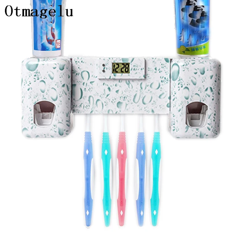 

Multifunct Bathroom Accessories Clock Automatic Toothpaste Dispenser Toothbrush Holder with Combination Set Toothpaste Squeezer