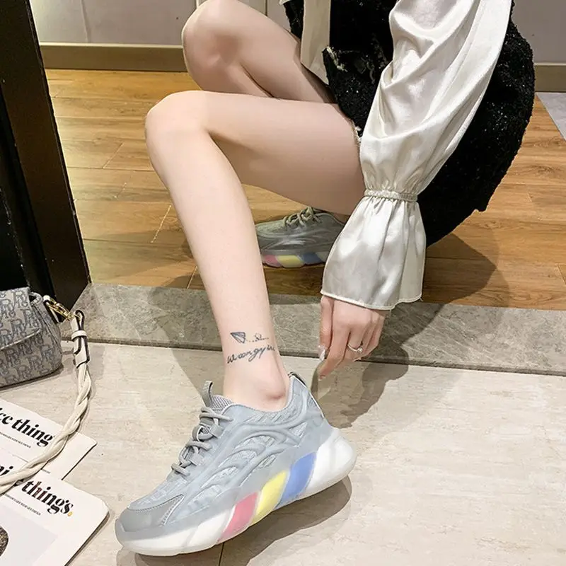 

2021 spring new popcorn rainbow bottom daddy shoes women's Korean sports thick soled casual women's shoes