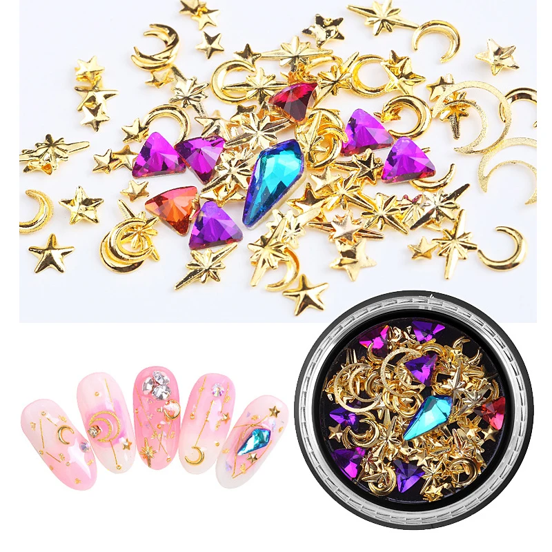 RIKONKA 1 коробка золотистого цвета металлическая отделка ногтей Алмазное Смешанное