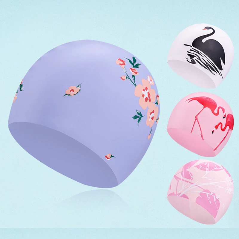 Силиконовая шапочка для плавания с мультяшным принтом девочек и женщин