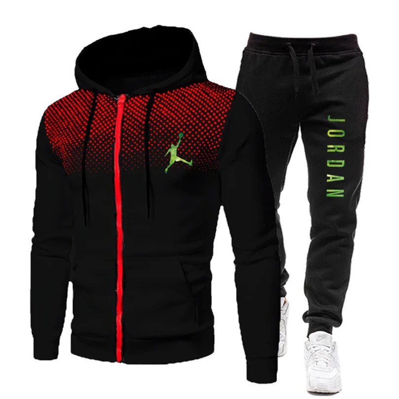 

New jordan Men Autumn Winter Sets Zipper Hoodie+pants Two Pieces Casual Tracksuit Male Sportswear Gym Brand Clothing Sweat Suit
