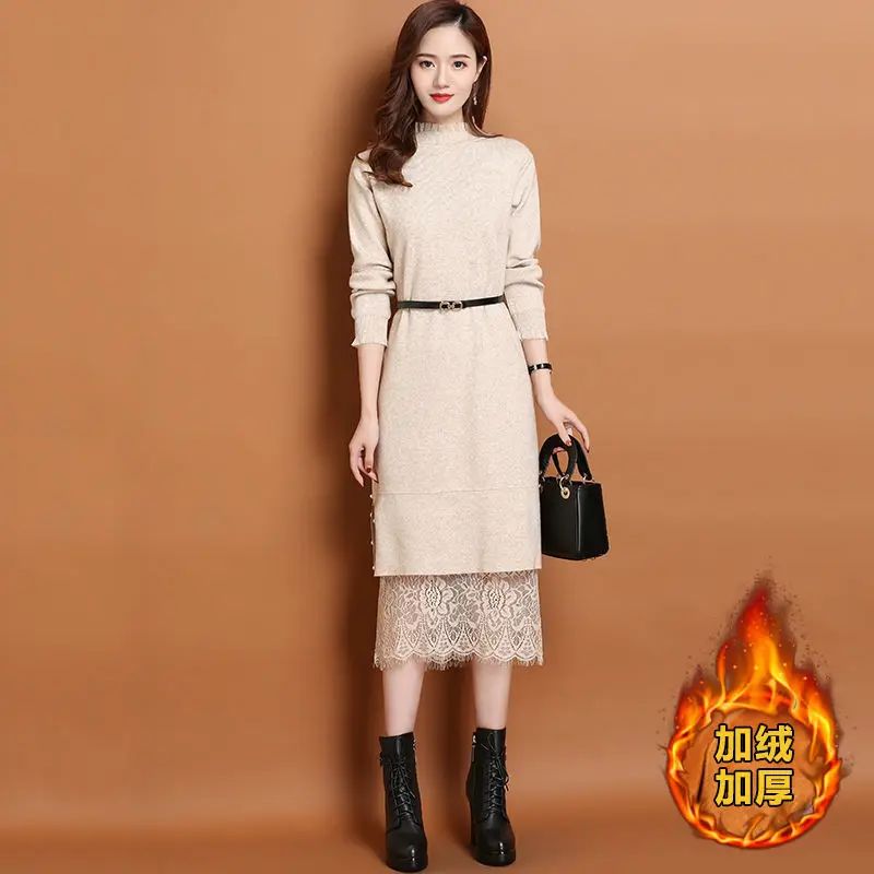 

Knitted Dress Autumn Winter Lace Women Long Sweater Dress Dresses for Women Vestido De Mujer