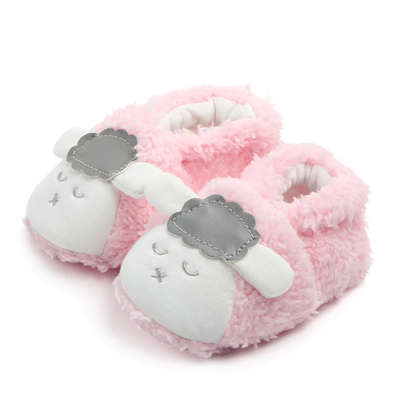 

Pink and white cartoon sheep coral fleece baby toddler shoes 12cm-1 pairs