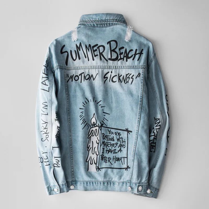 MORUANCLE Для мужчин марка NEW FASHION Hi Street рваные джинсы с принтом куртки с отверстием в уличном стиле рваная джинсовая куртка Верхняя одежда мыть Размеры L-4XL