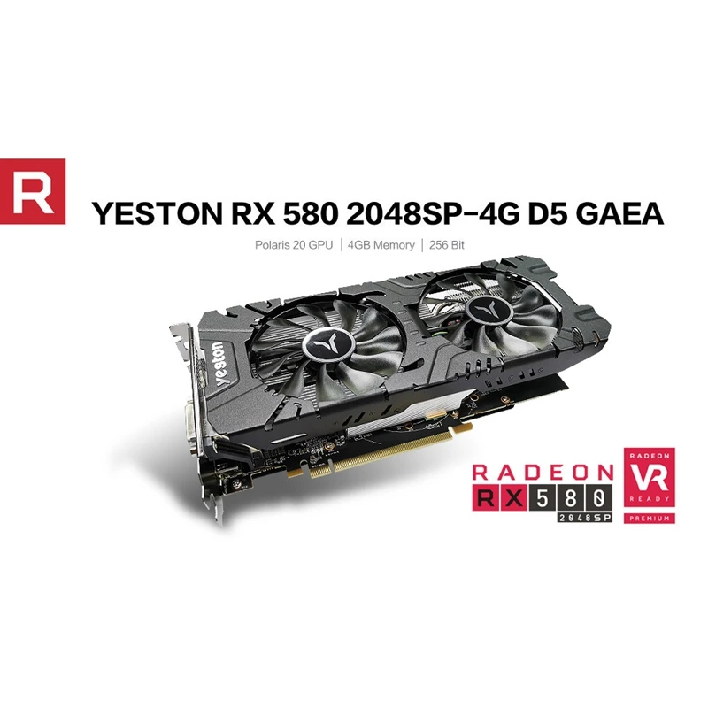 Карта изображения Yeston RX580 2048SP 4G D5 GAEA видеокарта Radeon Chill Polaris 20 двойной вентилятор