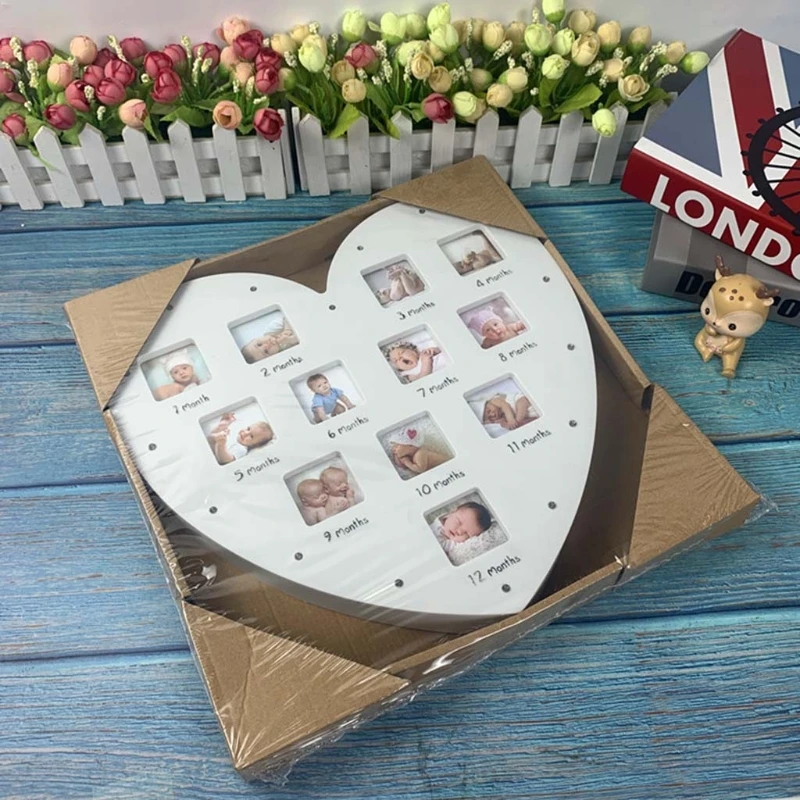 

My First Year Baby Keepsake Frame with Light 0-12 Months Pictures Love Heart Photo Frame Commemorative Growth Souvenirs