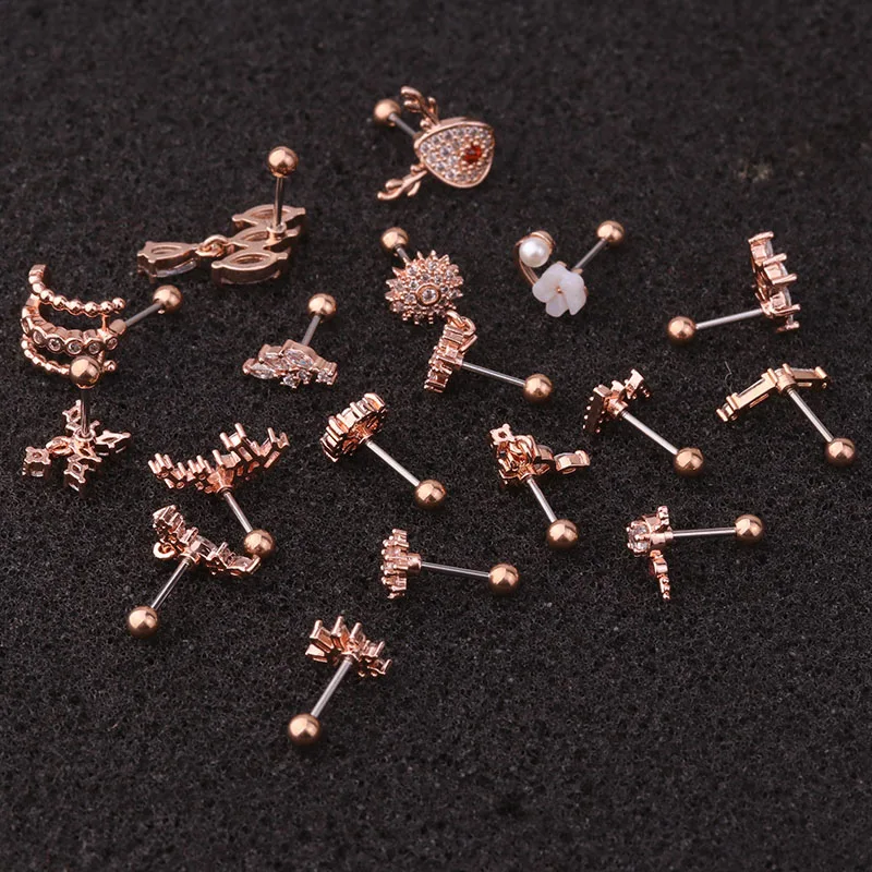 Sellsets 2020 New Arrival 1Piece 20g Stainless Steel Barbell Copper CZ Women Daith Helix Rook Tragus Piercing Stud | Украшения и