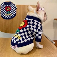 pet dog clothes small medium sized dogs black and white checkerboard autumn winter fashion sweater sleeveless vest shirt suit
