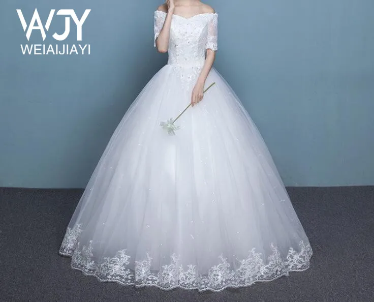 

Simple Style Off The Shoulder White Ball Gown Long White Bridal Wedding Dress Half Sleeve Cheap Vestido De Novia Robe De Mariee