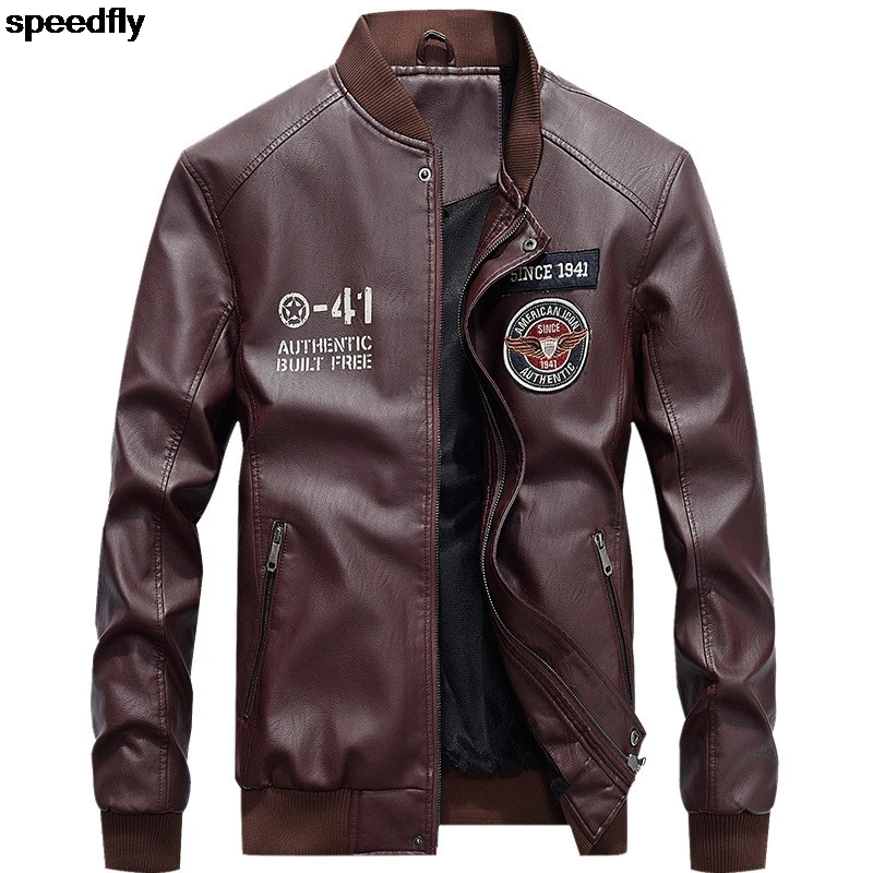 

Куртка мужская кожаная с вышивкой букв, Повседневная Уличная модная верхняя одежда в стиле пэчворк, Бомбер, пальто