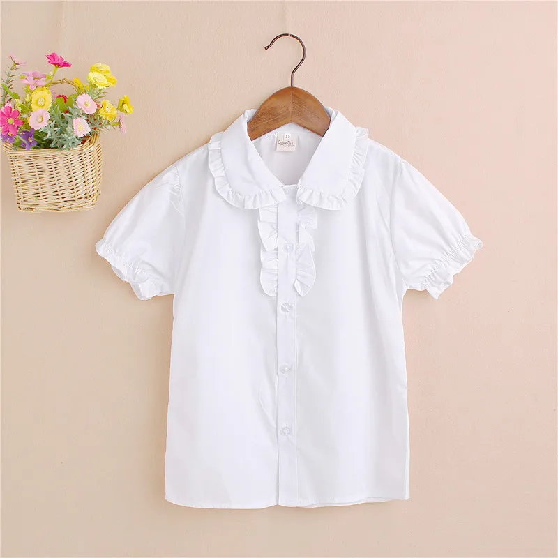 

2021 children's clothing spring and autumn new style girls lace short-sleeved white shirt children's white shirt