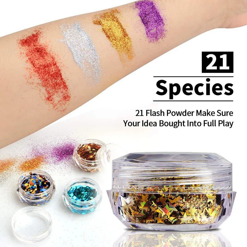 

Glitter Tattoo Set Temporary Tattoo Kit-21 Glitter Colors,120 Stencils, Body Nail Glitter Art Paint Birthday Party