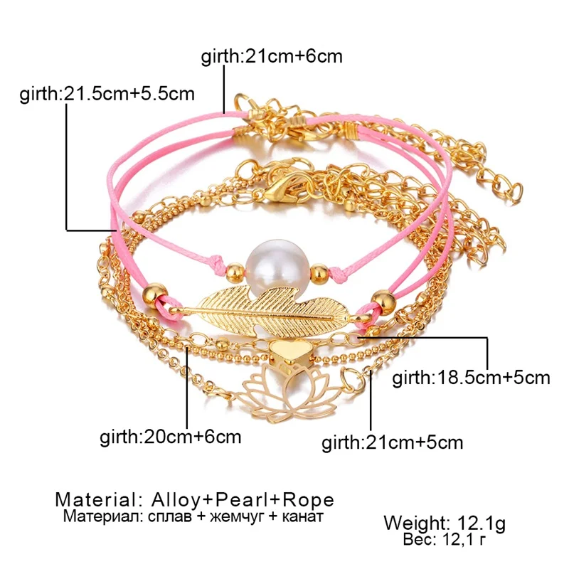 5 шт./компл. набор женских браслетов в богемном стиле с сердечками и перьями