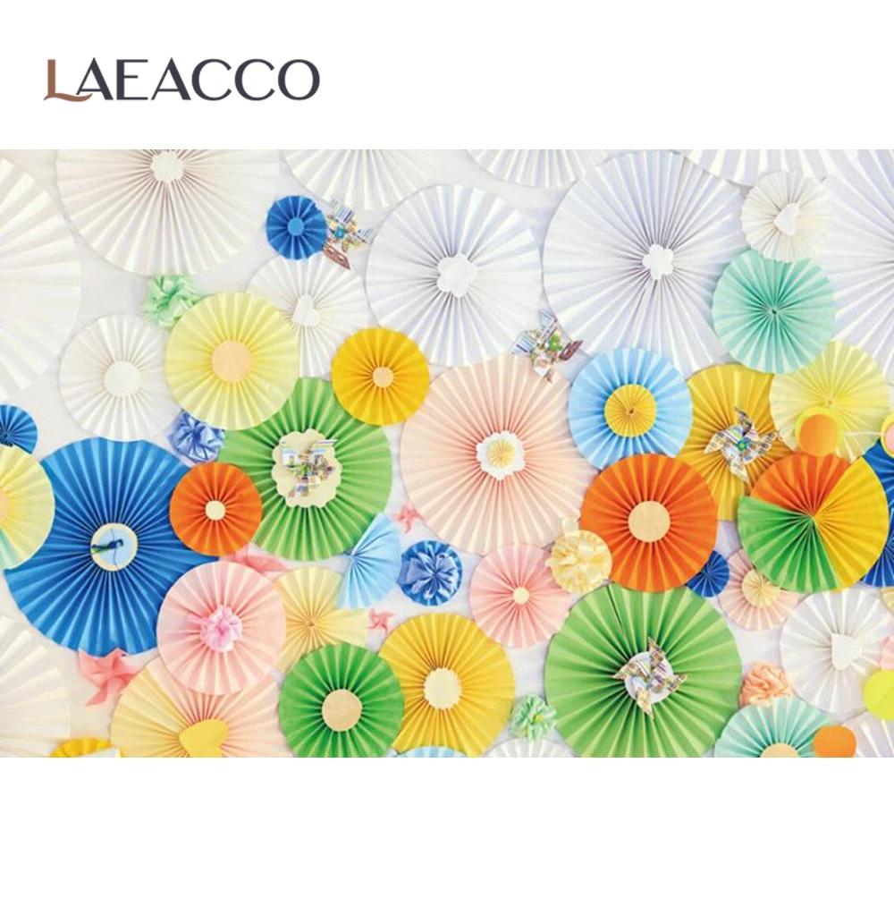 

Laeacco Colorful Paper Umbrella Flowers Wall Baby Children Portrait Photo Backgrounds Photographic Backdrops For Photo Studio