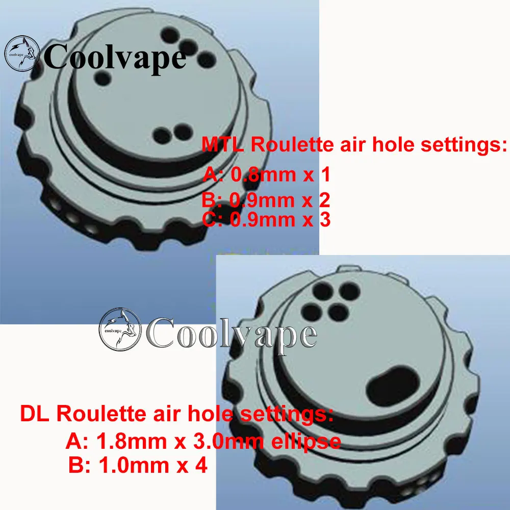 

coolvape Roulette air hole MTL/DL settings Roulette Style MTL / DL RTA Adjustable Airflow rta stainless steel material