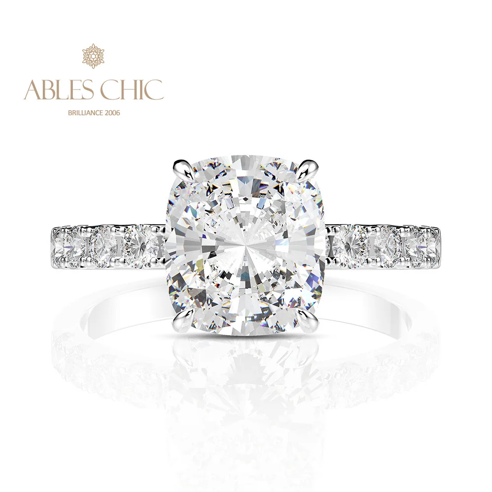 

925 Silver Lab Grown Diamond Engagement Ring Cushion Cut 5A Zircon Pave Refined Crafts Bridal Rings for Wedding S2R1S2R0943