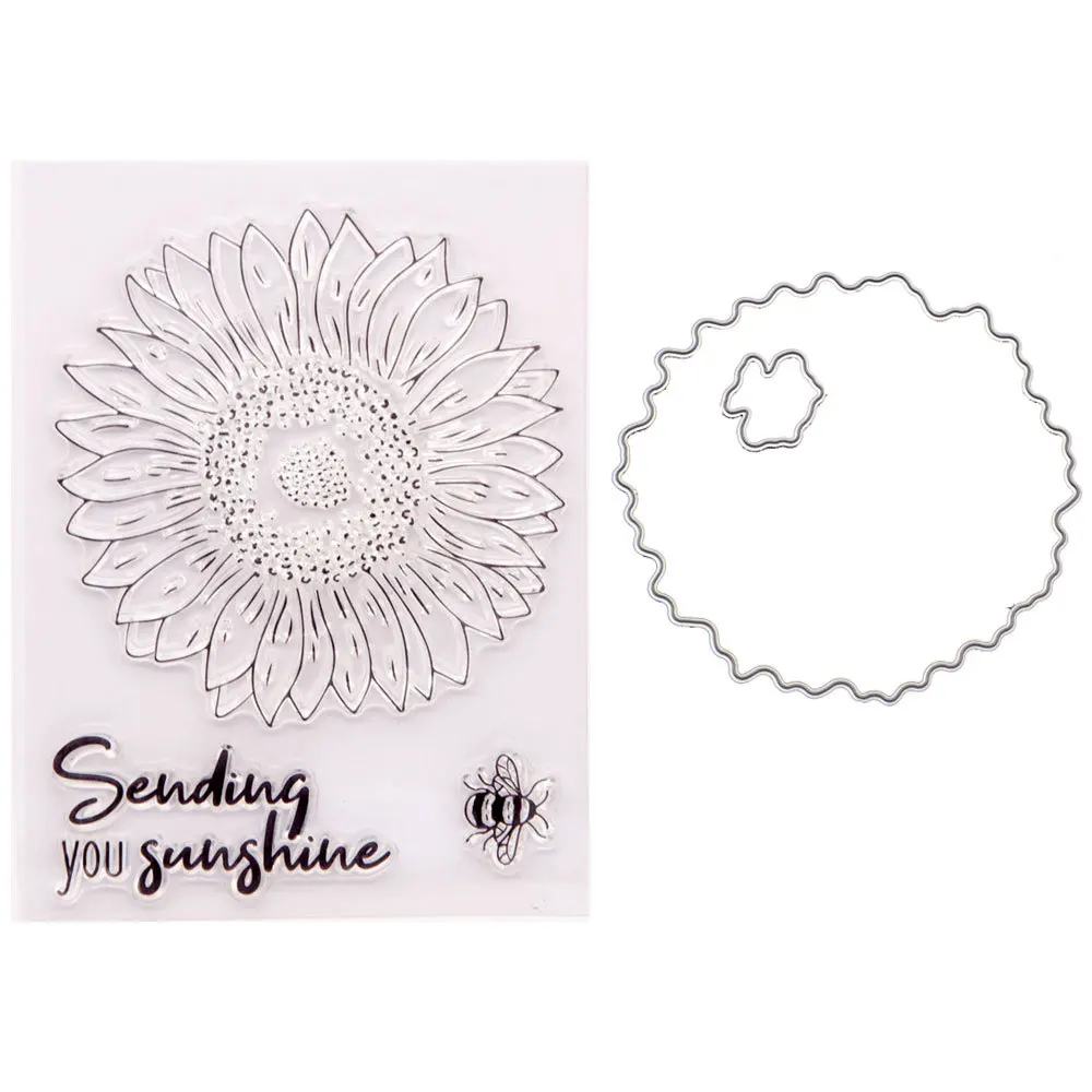 

Sun Flower Sending you Sunshine Stamps and Cutting Dies DIY Handbook Scrapbook Transparent Silicone Seal Rubber Stamp 10*13.5CM
